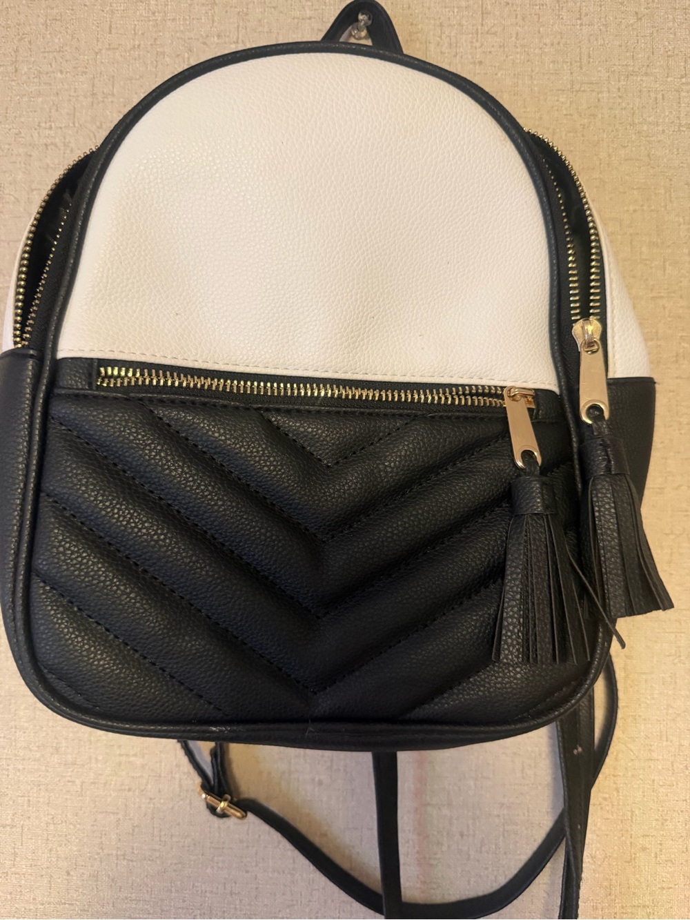 Claire's Black and White Quilted Mini Backpack with Tassels